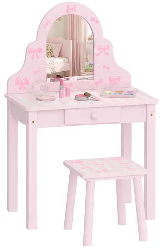 AIYAPLAY Kinder Schminktisch Set 2 in 1 mit Hocker und Spiegel