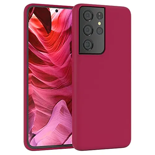 EAZY CASE Premium Silikon Handyhülle kompatibel mit Galaxy S21 Ultra 5G Slimcover mit Kameraschutz und Innenfutter, Silikonhülle, Schutzhülle, Bumper, Handy Case, Hülle, Softcase, Beere