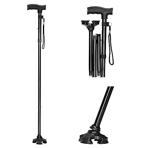 supregear Gehstock für Männer und Frauen – Verstellbar Faltstock, Leicht, Selbststehender, Antirutsch Gehstock mit T-Griff und Anti-Lost Wrist Strap für Senioren und Erwachsene