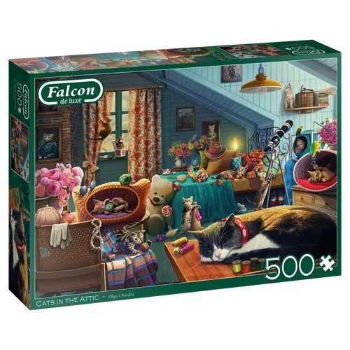 Falcon 11300 Olgas Studio Katzen auf dem Dachboden - 500 Teile Puzzle, umweltfreundlich und nahtlos für kreativen Puzzle-Spaß
