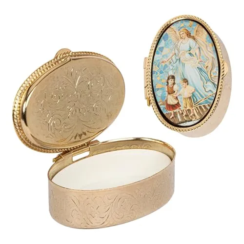 NKlaus Metalletui gold Dose oval mit Schutzengel für Kinder in gold von NKlaus