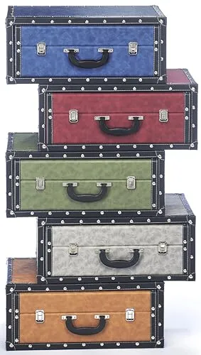Kobolo Regal Kofferregal in Kofferoptik bunt - Stylisches Regal in Kofferoptik mit 5 Fächern, ideal für jeden Raum. Das Kunstleder und die Metallapplikationen verleihen Ihrem Zuhause einen einzigartigen Vintage-Charme.