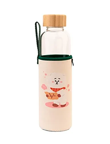 Grupo Erik Trinkflasche 500 ml Glas - GYM Flasche BT21 RJ Glasflasche 500 ml - Sportflasche Kinder - Wasserflasche Glas - BTS Fanartikel Offizieller BTS Merch