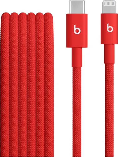 Beats USB-C zu Lightning gewebtes Kabel 1.5 m Rapid Red - Apple AirPods und Zubehör, langlebiges gewebtes Kabel für schnelles Laden und Datenübertragung in auffälligem Rot.