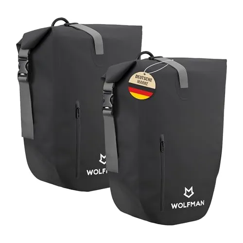 beschlagswelt ott Wolfman 2in1 Fahrradtasche City 2ER-Set 23-28L Flexibles Volumen - 100% Wasserdicht - Gepäckträgertasche mit extra Tasche