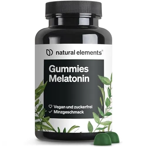 natural elements Melatonin Gummies – 0,5mg Melatonin Schlafhormon – 90 Gummies mit Vitamin B6 & Minzgeschmack – vegan – laborgeprüft