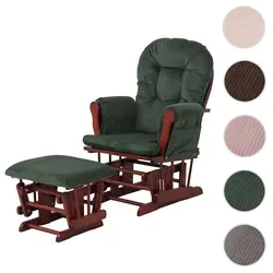 Relaxsessel HWC-C76 mit Hocker, Schwingstuhl in Grün - Sessel und Hocker im modernen Cord-Stoff (320g/m2), mit Schaukelfunktion und gepolsterten Armlehnen für höchsten Komfort und Entspannung. Ideal für Ihr Wohnzimmer!