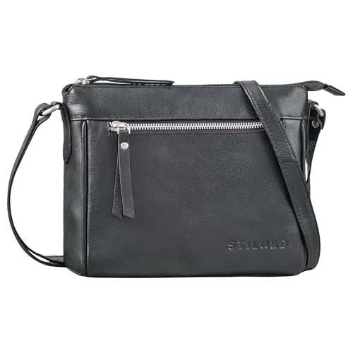 STILORD 'Mirabelle' Ledertasche Damen zum Umhängen - zeitlose Tasche perfekt als Umhängetasche Schultertasche Freizeittasche Handtasche zum Umhängen Echtes Leder, Farbe:schwarz