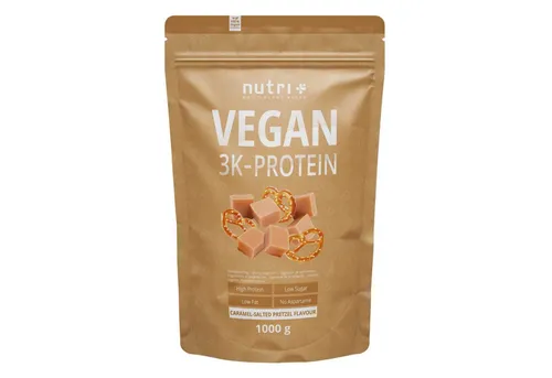 nutri+ Protein Pulver Vegan 3K - Pflanzliches Eiweiß - Proteine für Muskelaufbau und Erholung, vegan und frei von tierischen Inhaltsstoffen. Hoher Eiweißgehalt, fett- und zuckerarm, ideal für eine gesunde Ernährung.