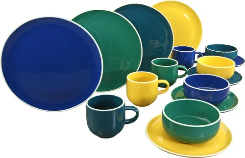 CreaTable DALLAS Kombiservice 16-tlg (Bunt) - Komplett-Service für 4 Personen, aus hochwertigem Steingut, ideal für den täglichen Gebrauch und farbenfrohe Tischgestaltung.