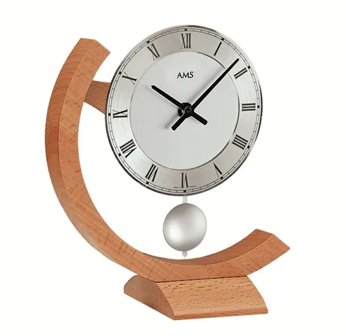 AMS Tischuhr Pendeltischuhr in Buchenholz in beige von AMS