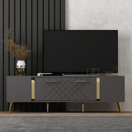 TV Möbel Lowboard Anthrazit Gold 150 cm
