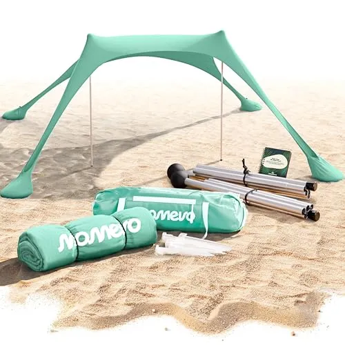 MOMEVO Sunsail Young Family Strandzelt - UV-Schutz Sonnensegel für 4 Personen (Aqua) - Großes 5x5 Meter Sonnensegel mit geprüftem UV-Schutz UPF50+. Ideal für Familienausflüge, leicht und robust mit nur 1,8 kg. Schnell auf- und abgebaut in unter 2 Minuten, windfest und sicher für entspannte Tage am Strand.