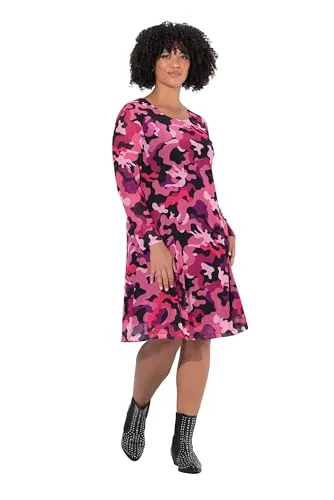 Angel of Style Damen große Größen Übergrößen Plus Size Meshkleid, Camouflage, Raffnungen, Langarm pink 48 835796805-48