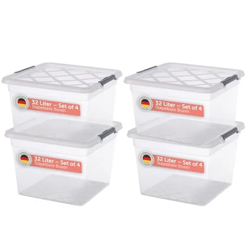 Blumtal Aufbewahrungsbox mit Deckel 32L aus Kunststoff - Aufbewahrungsboxen 36,5x36x26,5 cm - Boxen Aufbewahrung aus 100% Neumaterial mit Verschlussclips - Boxen mit Deckel Aufbewahrung 4er Set