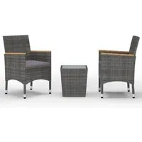 vidaXL 3-tlg. Bistro-Set Poly Rattan und Hartglas Grau - Gartenmöbel-Set für stilvolle Entspannung im Freien, wetterbeständig und mit ergonomischem Design für maximalen Komfort. Ideal für Balkone und Terrassen!