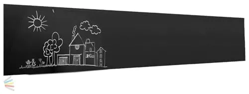 infactory Wandaufkleber: Selbstklebende Tafelfolie mit 5 bunten Kreiden, abwischbar,60 x 200 cm (Wandfolie, Klebetafel)