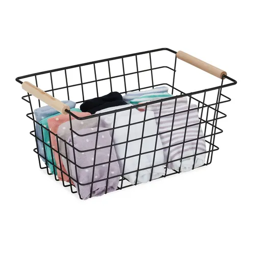 Drahtkorb Gitterkorb 3er Set - Aufbewahrungskörbe - Körbe aus robustem Eisen und Holz, ideal zur stilvollen Aufbewahrung und Dekoration in jedem Raum.