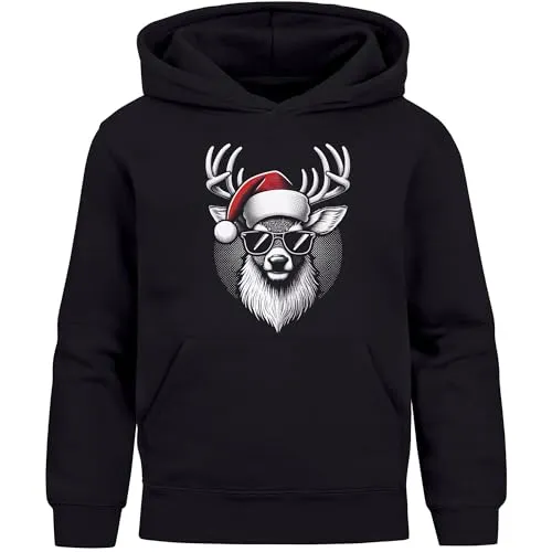 MoonWorks® Kinder Hoodie Weihnachtspullover Jungen Mädchen Rentier Hirsch Weihnachtsoutfit Kinder Schwarz 164