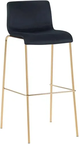 CLP Barhocker Hoover - Samtbezug in Schwarz mit Rückenlehne und Fußstütze - Barhocker mit modernem Design und stabilen Metallgestell in Gold-Optik. Gepolsterte Sitzschale bietet hohen Komfort und Unterstützung für den Rücken.