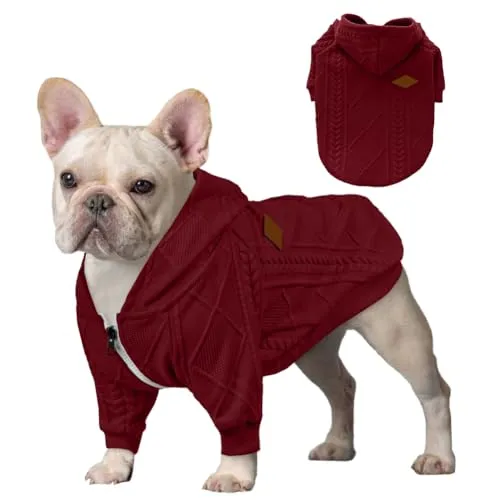 meioro Reißverschluss-Kapuze für Hunde Pullover für Haustiere Haustierbekleidung Niedlich Winter Warm mit Kapuze Welpe Französische Bulldogge Mops (XS, Rot)