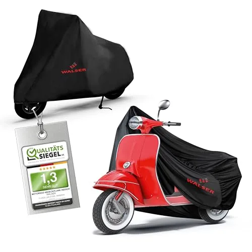 WALSER Indoor Motorrad Abdeckplane für Vespa - Motorradabdeckungen: Hochwertige, 100% passgenaue Indoor Stretch Plane schützt vor Staub und Kratzern, ideal für Garage oder Keller, inklusive praktischer Aufbewahrungstasche.