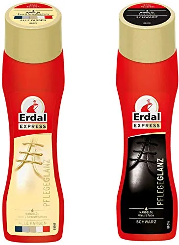 Erdal 2x Express Pflegeglanz Alle Farben & Schwarz Schuhcreme Mandelöl frischt