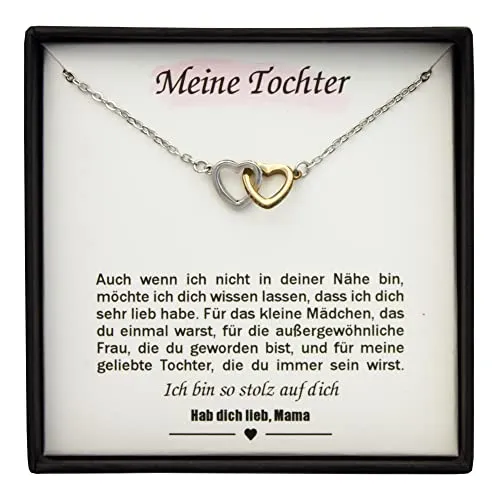 Halskette mit verschlungenen Herzen & Botschaft „Für meine Tochter – Mama“ | Mutter-Tochter-Kette mit Geschenkbox | Emotionale Geschenkidee zum Geburtstag, Weihnachten oder Muttertag