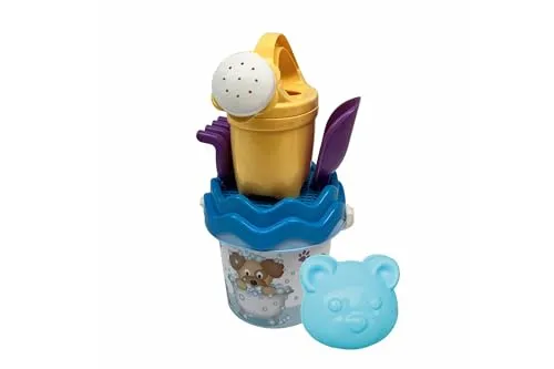 Hund Baby Eimergarnitur, 6 Teile, Eimer, Sieb, Sandfrom, Schaufel, Rechen, Gießer, H:11cm, D:14cm