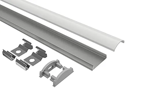 Tivendis Led Alu Profil 2 m BD Komplett Set für Strip/Streifen bis 12 mm breit | Abdeckung satiniert milchig, Endkappen, Befestigungclips | U-Form Aufputz Deckenleiste Wandprofil eloxiert
