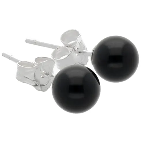 Edelstein Ohrstecker in 925er Silber | Kugel/Perle 6 mm Durchmesser | Ohrringe mit Verschluss (Onyx)