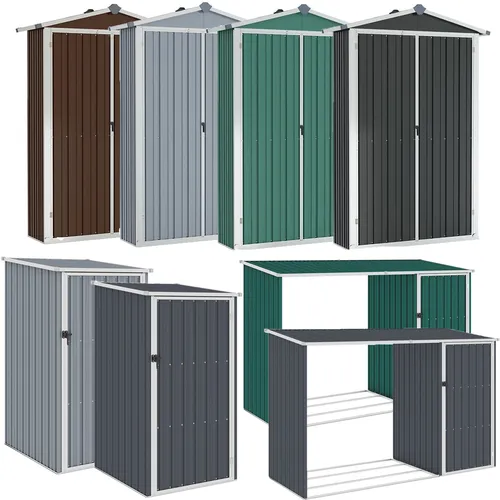 Brennholzlager Geräteschrank - Modell ② - Gartenhaus aus robustem Stahl in Anthrazit, ideal für die Aufbewahrung von Brennholz und Gartengeräten, Größe: 245 x 98 x 148/159 cm (B x T x H)