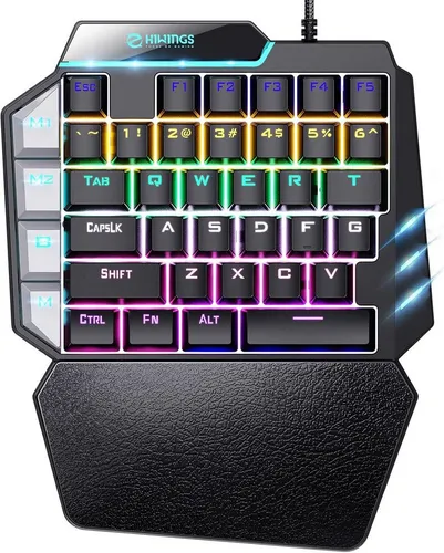 Einhand-Gaming-Tastatur mit RGB Rainbow Beleuchtung - Tastatur für Gamer, QWERTZ Layout, beleuchtet für optimales Spielen bei Nacht, kompakt und ergonomisch für maximale Beweglichkeit.