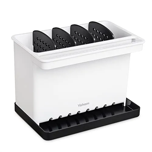YOHOM Spülbecken Organizer für Küchen Schwarz Schwammhalter mit Verstellbaren Fächern Küchenspüle Bürstenhalter für Spüle Caddy Spültuchhalter mit Abtropfwanne