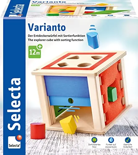 Selecta 62019 Varianto Sortier- und Steckspiel - Sortier- & Stapelspielzeug aus Holz, fördert Motorik und Kreativität, liebevolle Handarbeit aus hochwertigem, ungiftigem Material.