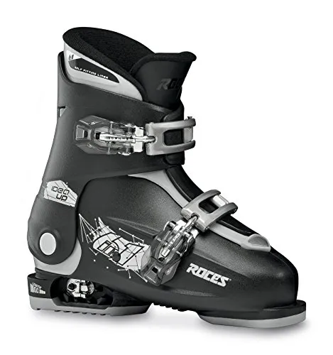 Roces Kinder Skischuhe Idea Up - Größenverstellbar, Black/Silver, 30-35 - Skischuhe für Kinder mit patentiertem Verstellsystem, ideal für wachsende Füße. Bequem gepolstert und robust, perfekt für den Wintersport.