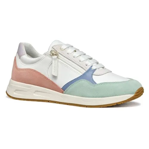 Geox Damen D BULMYA B Sneaker, White/Mint, 40 EU - Damen-Sneaker mit atmungsaktivem Material, schnellem Anziehen durch Schnürsenkel und Reißverschluss sowie herausnehmbarer Innensohle für hohen Tragekomfort.