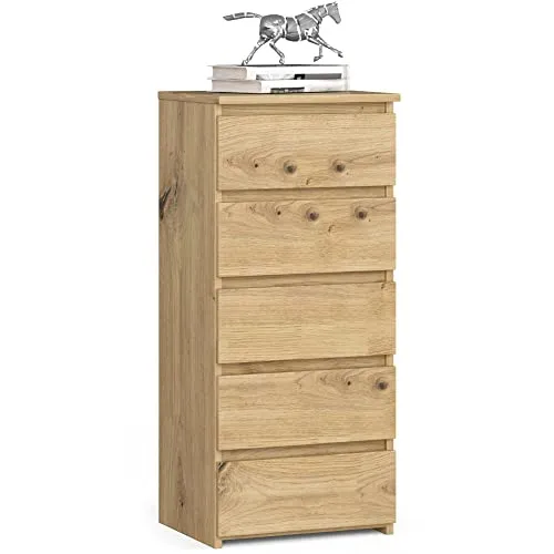 MILORD Kommode CL5 mit 5 Schubladen – Eleganter Stauraum für Wohnzimmer und Schlafzimmer - Stilvolle Kommode mit 5 Schubladen aus hochwertigem, laminiertem Material. Ideal zur Kombination mit anderen Möbeln und bietet flexiblen Stauraum für jeden Raum.