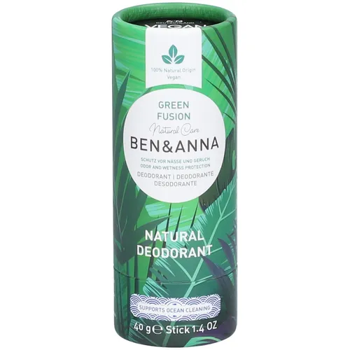 Ben & Anna Deo Papertube - Green Fusion - Veganes Deo mit erfrischendem Duft aus 100% natürlichen ätherischen Ölen, in nachhaltiger Papertube verpackt. Wirksamer Schutz vor Nässe & Geruch, ideal für unterwegs!