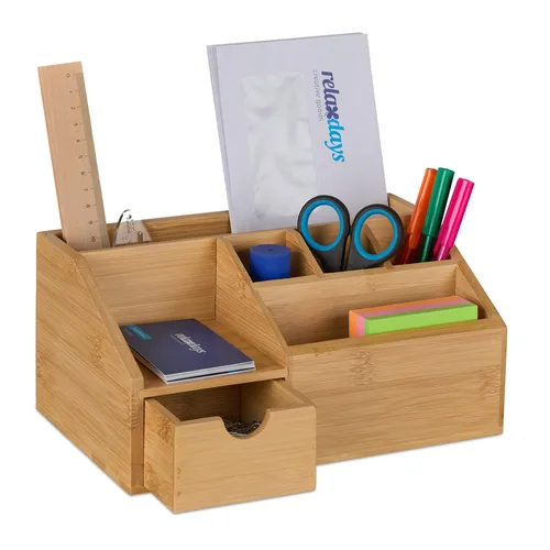 Schreibtisch Organizer Utensilienbox Büro Ablage Tischorganizer Bambus 6 Fächer
