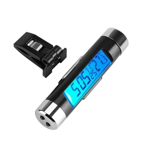 Digitale Autouhr Auto LCD digitales Clip Thermometer Uhr Digital LED Auto Uhr Thermometer Fahrzeug Armaturenbrett Uhr Elektronische Zeit Klimaanlage Vent (Blue Backlight)