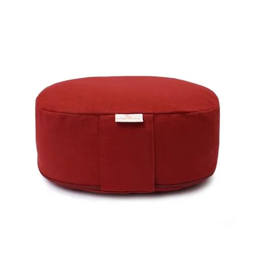Yogabox Yogilino® Reise Meditationskissen Mini oval, bordeaux - Kompaktes und leichtes Yogakissen mit praktischer Trageschlaufe. Ideal für unterwegs. Bezug und Inlett aus 100 % Baumwolle für hohen Komfort. Breite: 21 cm.