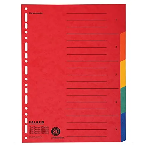 20x Original Falken Karton-Register - Überbreit für DIN A4+, 5-teilig mit vollem Organisationsdruck und Blauer Engel zertifiziert, ideal für die Prospektablage