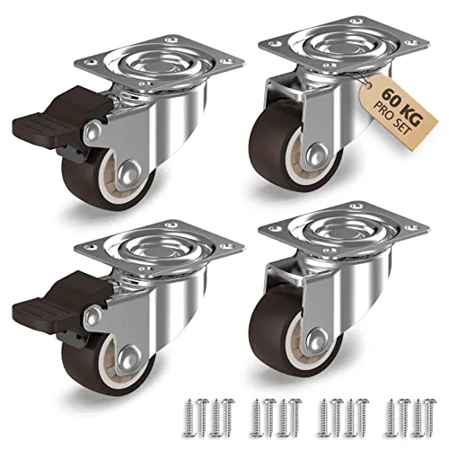 RAVN HAMAN 4er Set Möbelrollen 25 mm - - Lenkrollen mit Bremse bis 15 kg pro Rad - - Kleine Gummirollen für Innen - - Leise abrollend & bodenschonend - - Transportrollen für viele Bodenarten