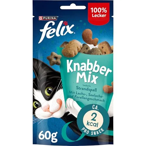 FELIX KnabberMix Strandspaß Katzensnack, Knusper-Leckerlie mit Fisch-Geschmack, 8er Pack (8 x 60g)