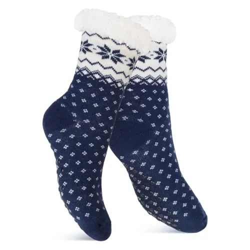 Footstar Damen und Herren Winter Haussocken (1 Paar) Kuschelsocken - Blau 35-38
