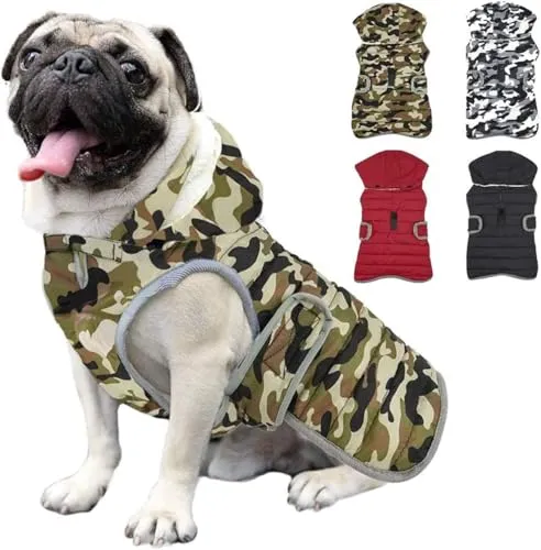 Etechydra Winter Hundejacke with Abnehmbarem Hut, Hundemantel Wasserdicht Reflektierend Hund Mantel Warme Hoodie Fleece Welpenmantel, Jacken für Kleine Mittlerer Große Hunde, Grün, L