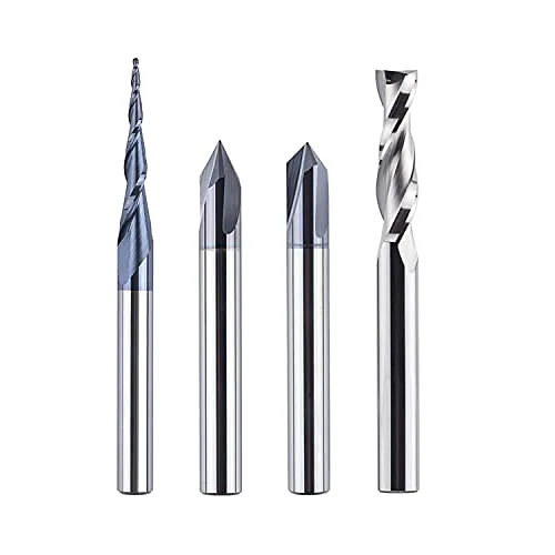 SpeTool 4 Stück Fräser Set 6 MM Schaft Vollhartmetall VHM CNC Fräser Kugelkopffräser Fasenfräser Spiralfräser für Holz Gravur