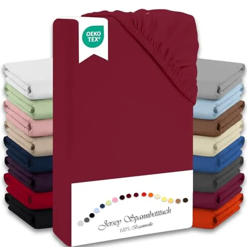 Julido Spannbettlaken 100x200 cm (Bordeauxrot) – Jersey Betttuch aus 100% Baumwolle, Oeko-Tex Standard 100, hautfreundlich, atmungsaktiv & für Allergiker geeignet, Matratzenhöhe bis 30 cm