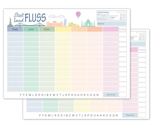 Stadt Land Fluss Spielblock, Reisespiel für Erwachsene, Kinder, Familie, DIN A5